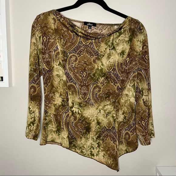 Asymmetrical Paisley Print Cowl Neck Top - Picture 1 of 3